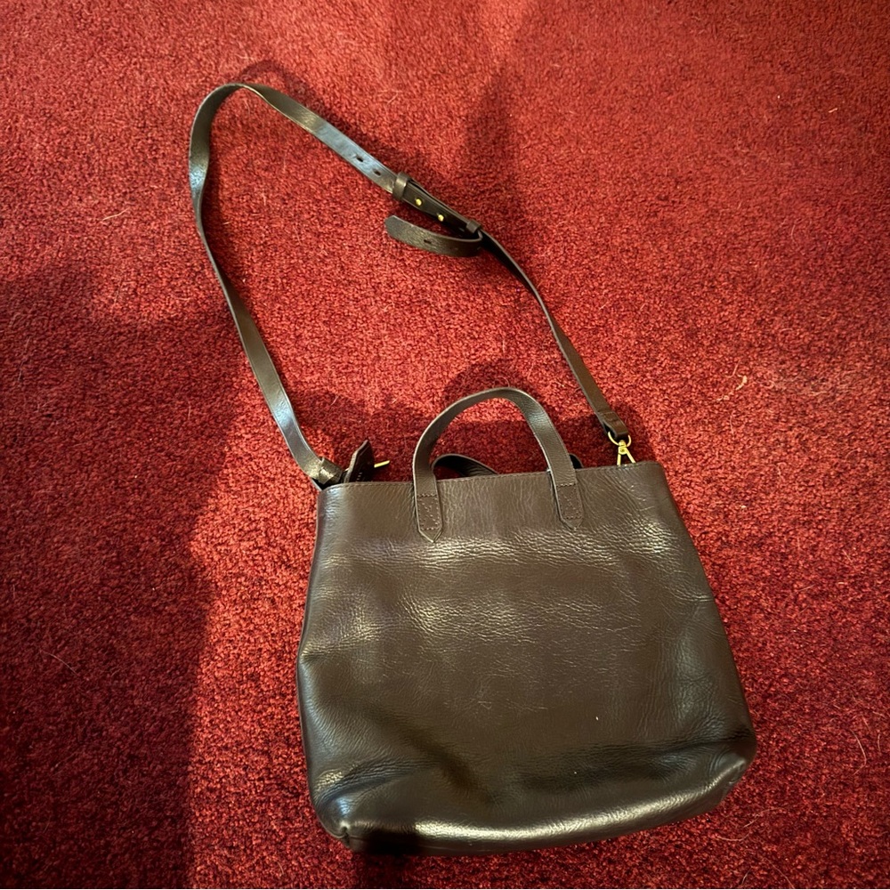 Madewell The Zip-Top Transport Black Leather Satchel  Convertible Crossbody Bag - Picture 3 of 4